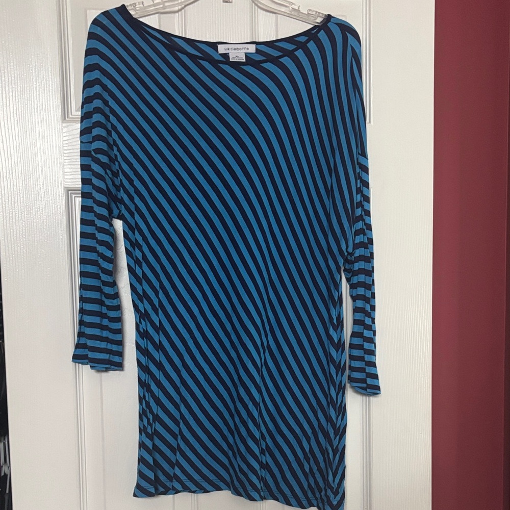 Liz Claiborne Navy and Sky Blue Striped Top size xl